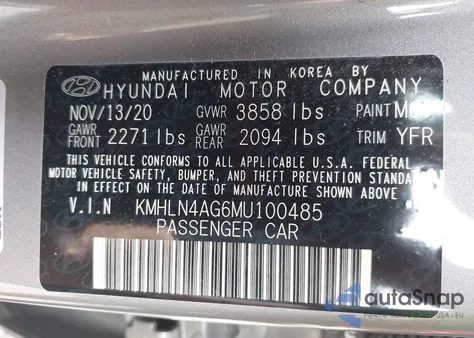 2021 Hyundai Elantra Sel z USA, uszkodzony, nr VIN KMHLN4AG6MU100485